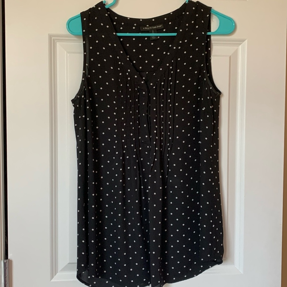 Black and white polka dot maternity blouse